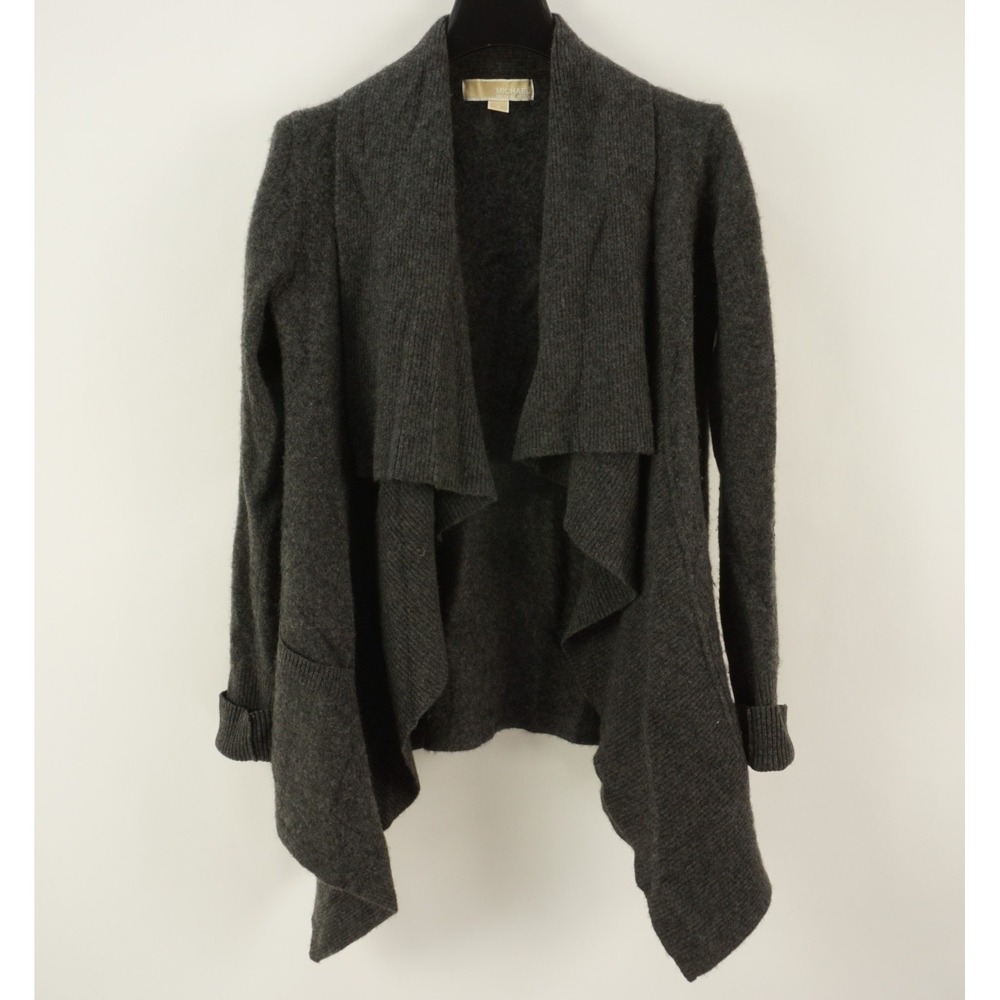 Michael Kors Cashmere Waterfall Open Cardigan Sweater Womens Small Charcoal Gray